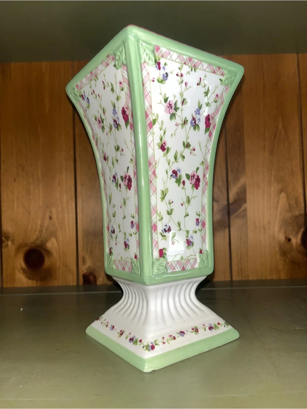 Floral Ceramic Pedestal Vase in Mint Green, Laura Ashley